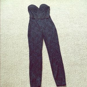 BEBE Navy and black lace jumpsuit